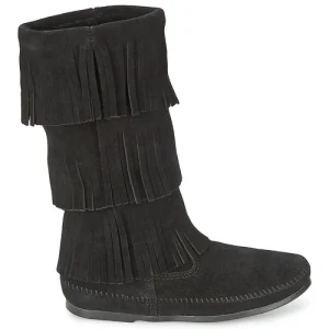 boutique Minnetonka – CALF HI 3 LAYER FRINGE BOOT Noir 10