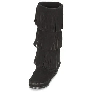 boutique Minnetonka – CALF HI 3 LAYER FRINGE BOOT Noir 12